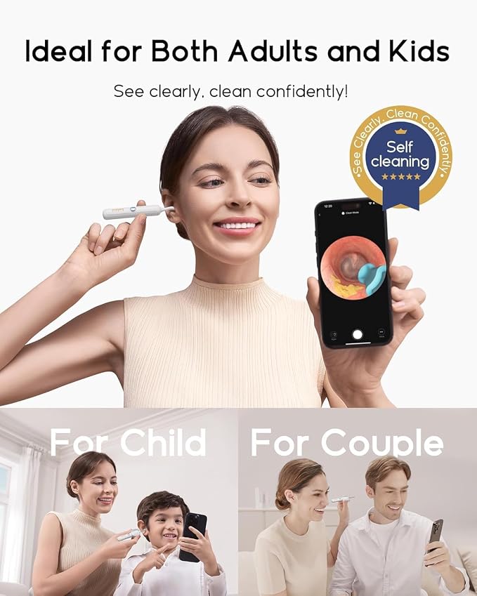 Bebird Earsight Plus R37R Ear Wax Removal Tool Camera, FSA HSA Eligible Items, Smart Ear Cleaner with Painless Visual Tweezers, Flexible Ear Camera Otoscope, Home ENT Cleaning Kit for Family,White