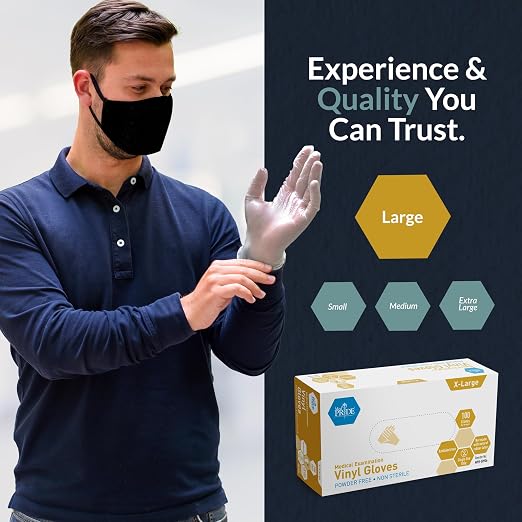 MED PRIDE Vinyl Exam Medical Gloves,Powder & Latex-Free,X-Large,100-Count