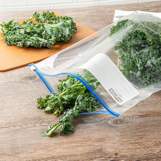 Restaurantware-Bag Tek 2 Gallon Freezer Slider Bags, 25 Disposable Zipper Pouch Bags - Slide Zipper, Expandable Bottom, Clear Plastic Freezer Bag, With Write-On-Label, For Food Storage