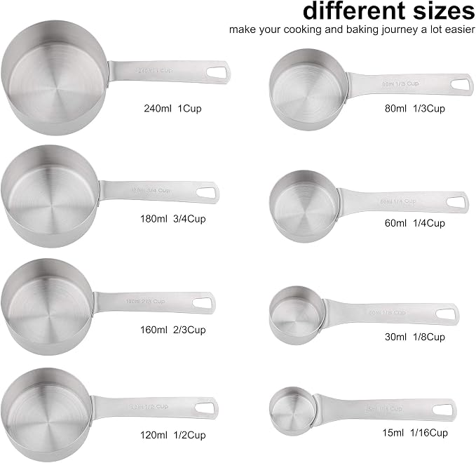 Measuring Cups Set, 18/8 Stainless Steel Measuring Cups for Dry & Liquid, Metal Measure Cups With Bonus Magnetic Conversion Chart for Kitchen & Baking