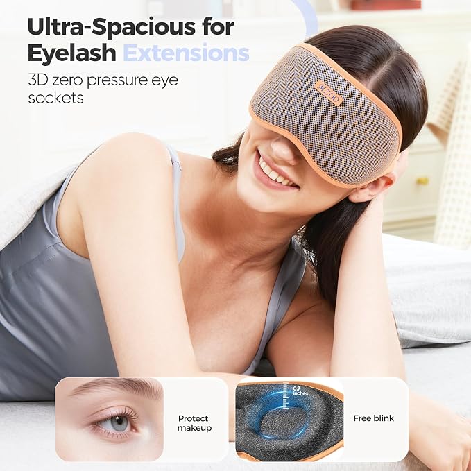 MZOO Pro Breathable Sleep Mask - Complete Blackout Sleeping Eye Mask for Side Sleeper, 3D Long Eyelash Friendly Night Blindfold, Travel Essentials Eye Cover Birthday Gifts for Women Men, Light Orange