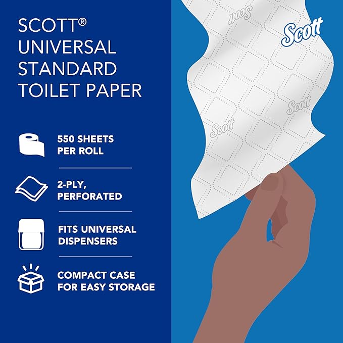 Scott Professional Standard Roll Toilet Paper, Bulk (13607), 2-Ply, Elevated Design, White, Individually Wrapped, Compact for Easy Storage (20 Rolls of 550 Sheets, 11,000 Sheet Total)
