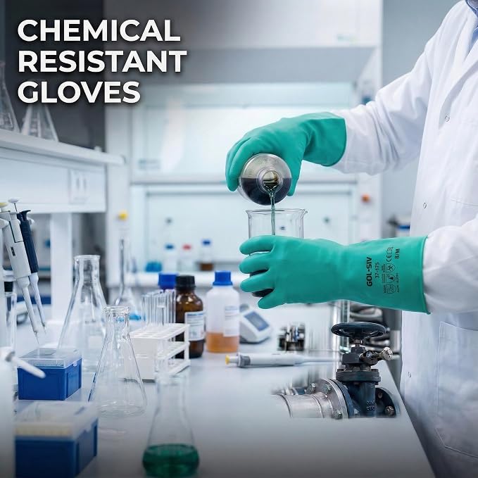 Chemical Resistant Gloves, 18 Mil Heavy Duty Nitrile Gloves, EN374 Acid & Alkali Proof Work Gloves for Epoxy Resin, Woodworking & Auto, Puncture Resistant, 12 Pairs, M
