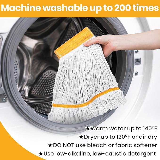 (1PK) Commercial Mop Head Replacement 16 oz, Heavy Duty Wet Industrial Mop Refills for Floor Cleaning, Cotton, String, Loop-Ended, 4.5” Headband, Janitor Supplies