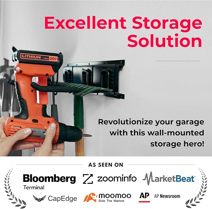 TIDYME Garage Tool Organizer Wall Mount - 64 inches - Sturdy Storage Rack with Adjustable Hooks, Anti-Rust - Easy Installation, 400lbs Capacity - Garden Tool Organizer (04 Racks & 08 Hooks)