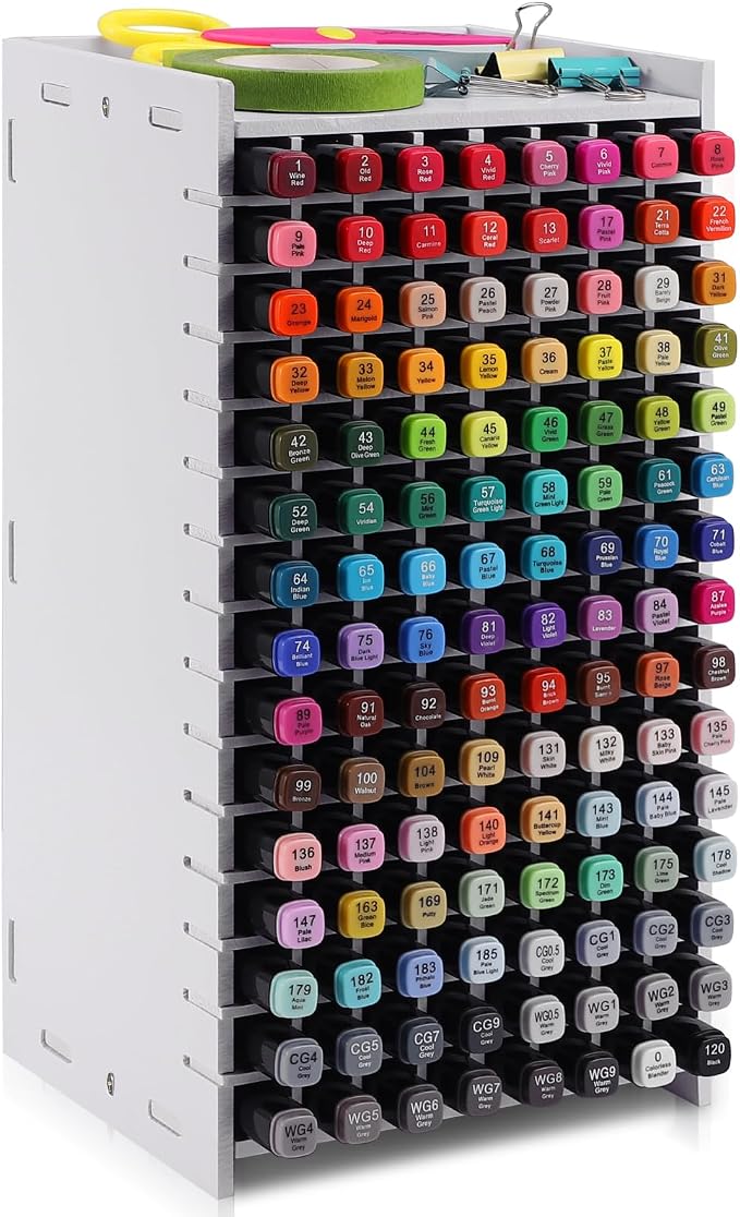 Marker Organizer, 120 Slots Marker Holder Organizer, Marker Storage with Divider Art Marker Rack for Pens Colored Pencils Art Brushes Adjustable Pencil Holder for Desk Organizer