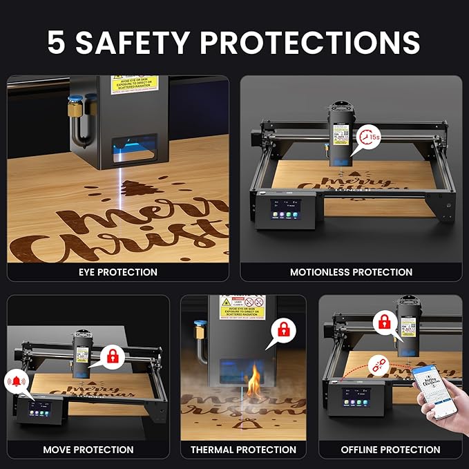 Longer RAY5 20W Laser Cutter and Laser Engraver for Tumblers, Rotary Roller Bundle, 17.3"x 17.3" Working Bed, Enclosure with Vent, and Air Pump Laser Engraver for Wood and Metal, Acrylic