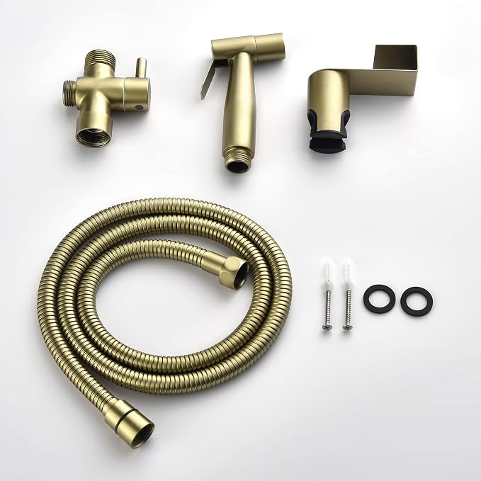 SHAMANDA Handheld Bidet Sprayer for Toilet, Stainless Steel Baby Cloth Diaper Sprayer Kit, Bathroom Toilet Bidet Attachment Set for Bathing Pets Feminine Hygiene, Brushed Gold BDS01-3