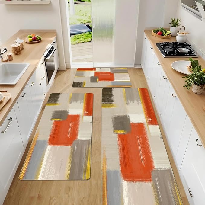 XLHOMO Kitchen Rugs Sets of 3, Non Slip Washable Kitchen Mats for Floor, Anti-Fatigue Runner Rug with Rubber Backing, Waterproof Kitchen Rug Set for Laundry, Floor, Office, Hallway
