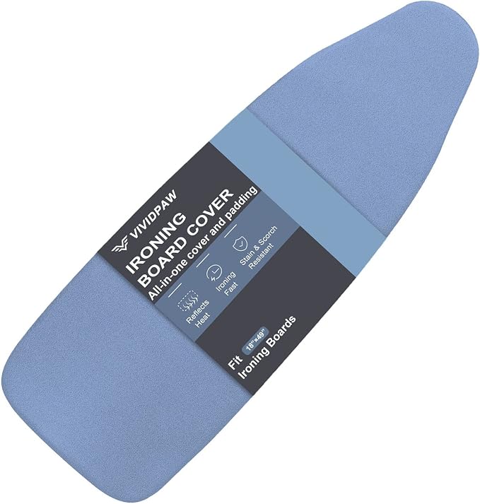 VividPaw Ironing Board Cover and Pad 18x49, Extra Wide, Thick Padding, Elastic Edge, Silicone Coated, Resist Scorching, Heavy Duty Iron Board Covers (Silicone Coating-Blue, 18" x 49")