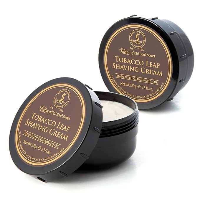 Taylor of Old Bond Street Tobacco Leaf Fragrance Shaving Cream Bowl 150g (2-Pack) – Rich Lather for Traditional Shaving