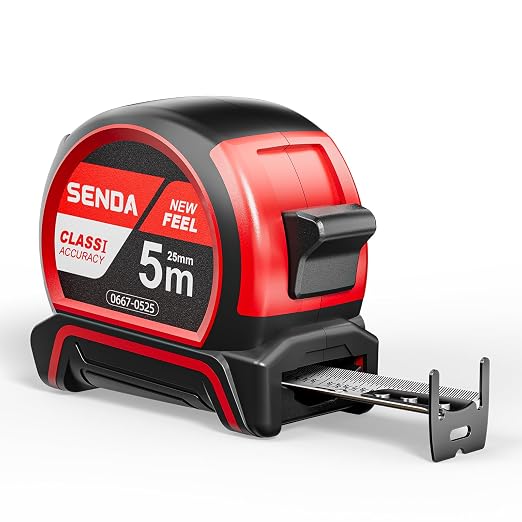 SENDA Tape Measure 16FT with 1/8 Fraction, Double-Hook Measuring Tape Retractable with 1 Inch Wide Blade & Belt Clip, ABS TPR Rubber Protection,Matte Nylon-Coated Blade for DIY, Construction (1 Pack)