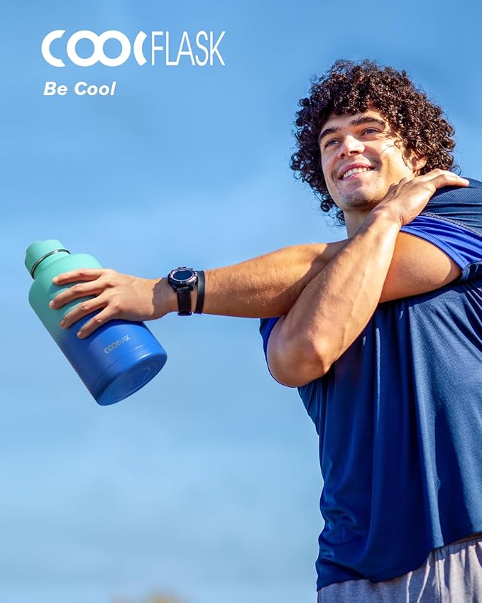 Insulated Water Bottle 64 oz with Straw & 3 Lids, Coolflask Half Gallon Water Jug Large Metal Stainless Steel Wide Mouth for Sports, Gym or Office, Non-BPA Keep Cold 48H Hot 24H, Pacific Prince