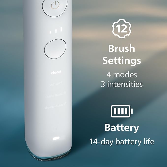 Philips Sonicare DiamondClean Smart 9300 Electric Toothbrush - Sonic Toothbrush with App, Pressure Sensor, 12 Brushing Settings, Replacement Reminder, Travel Case, White, Model HX9903/05