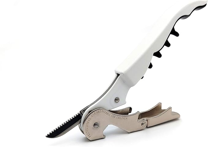 Pulltap's Genuine Classic 500 Waiter's Corkscrew – Double-Hinged Wine Key with Hinged Foil Cutter – Patented Design – Made in Spain – White (Blanco)