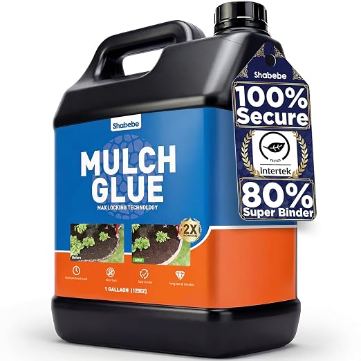 Mulch Glue-1 Gallon Covers 323 Sq Ft (2X More Area)-Super Stick Rock Glue for Landscaping, Non-Toxic Pea Gravel Stabilizer, Weather-Resistant Binder for Pebbles, Pine Straw, Landscape Edging