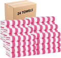 Arkwright California Cabana Stripe Beach Towel Bulk - Case of 24, Large Soft Quick Dry Cotton Terry Towels Set for Pool, Swim, and Hot Tub, Oversized 30 x 70 in, Pink