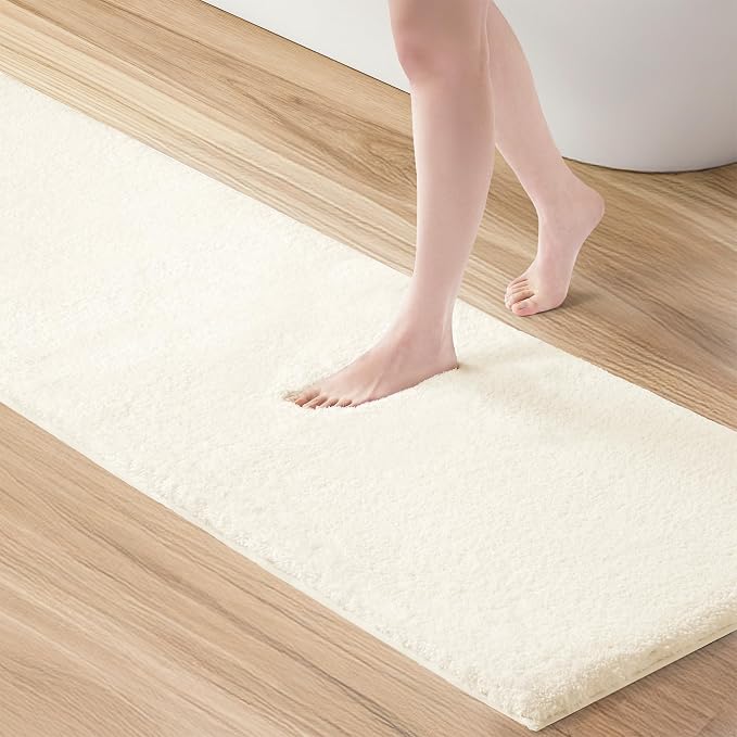 Madison Park Marshmallow Bathroom Rug Non Slip, Luxrurious Plush Bath Mat, Absorbent, Quick Dry, Spa Design Bath Room Décor, 2'x6', Cream