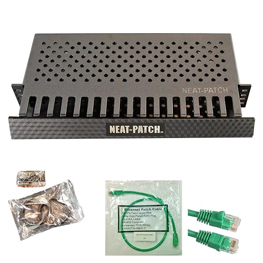 Neat Patch MINI 1U Low Profile Cable Management Kit - 1 Pack w/ 24 CAT6 Patch Cables (1FT Green)
