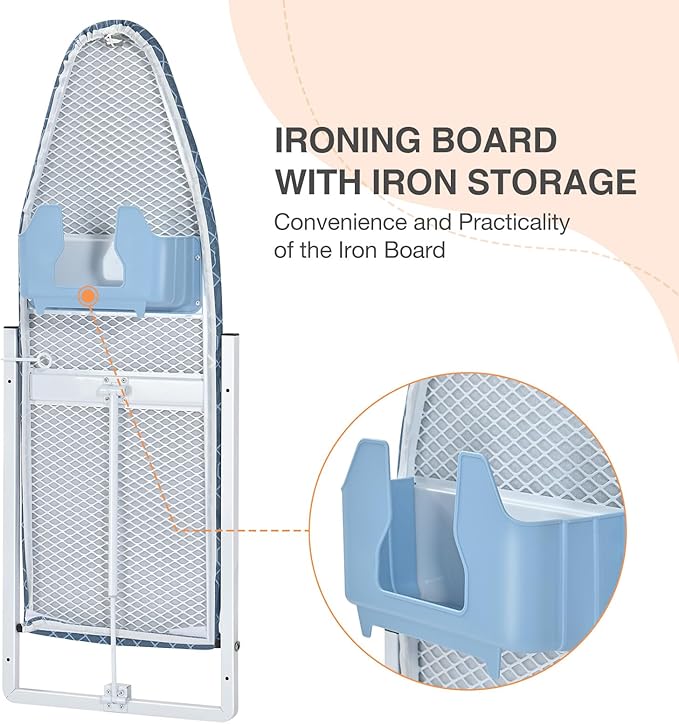 KINGBOARD Wall Mounted Ironing Board with Iron Storage, Foldable Iron Board | 12 x 36 inchs, Compact Iron Board for Small Spaces, Foldable Iron Stand Heat Resistant Cover, Blue