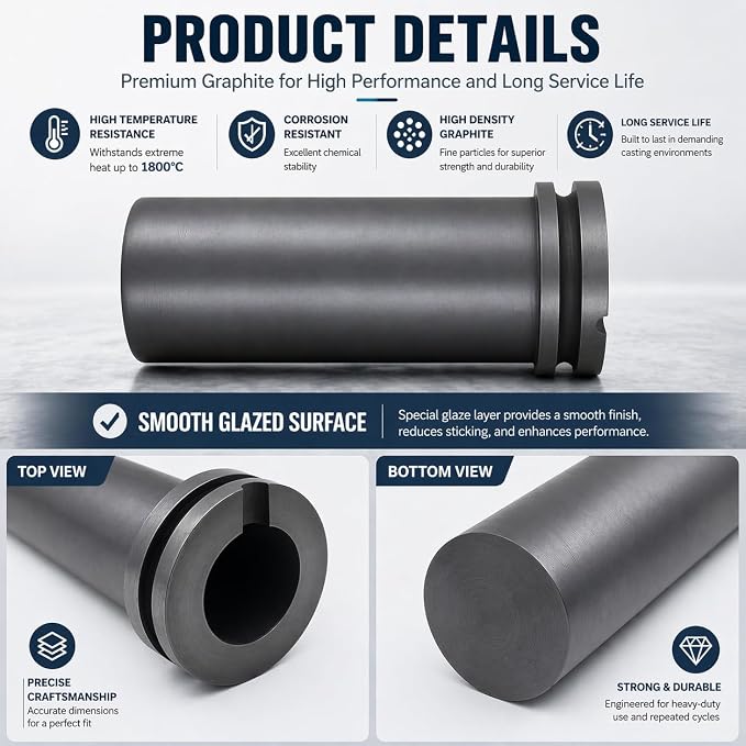 3KG High Purity Graphite Crucible with Tongs for Metal Casting | Heat Resistant; Smooth Interior; Even Heat Distribution; Reusable; Gold, Silver, Copper & Aluminum