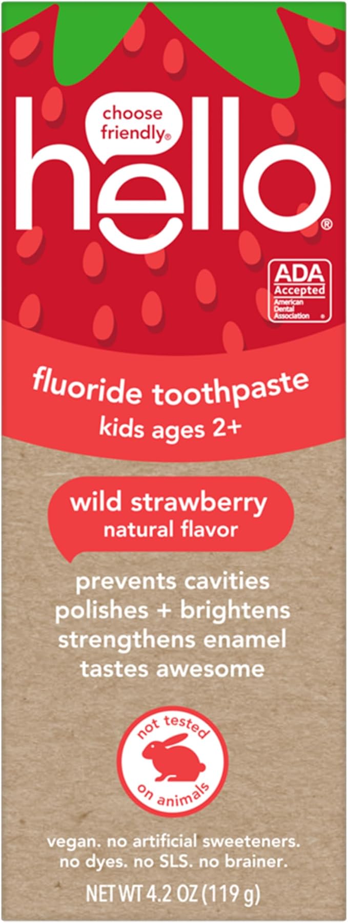 hello Kids Fluoride Toothpaste, Wild Strawberry, 3 Pack, 4.2 oz | For Kids Ages 2 and Up, Helps Prevent Cavities, Strengthens Enamel, Polishes and Brightens Teeth, Vegan, No SLS