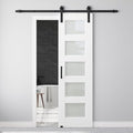24" x 80" Pre-Assembled Sliding Barn Doors and 6FT Sliding Door Hardware Kit Included & Handle, 5-Lites Frosted Glass Barn Door for Closet Bathroom Bedroom, Solid & Water-Resistant MDF, Paintable