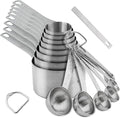 Measuring Cups and Spoons Set, 18 Piece 18/8 Stainless Steel Measuring Cups and Spoons Set for Dry & Liquid, Metric & US Metal 8Measure Cup and 9 Spoon & Leveler for Baking & Kitchen