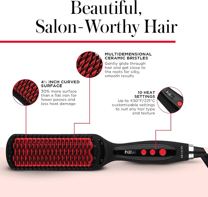 REVLON SmoothStay XL Hair Straightener, Heated Straightening Brush with Coconut Oil Infused Ceramic Plates, Long-Lasting Sleek Results, Reduced Frizz & Static