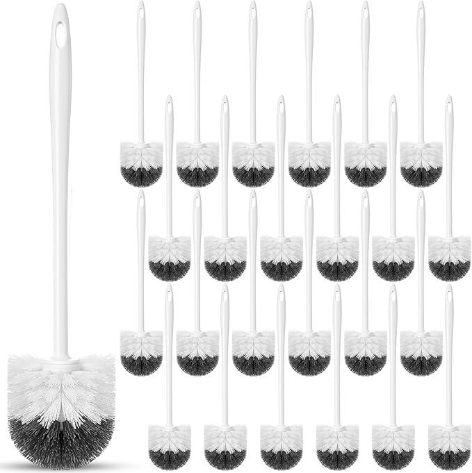Reallnaive 24 Pack Toilet Brush Bulk, Commercial Heavy Duty Professional Toilet Bowl Cleaning Brush for Bathroom, Restroom Maintenance Cleaning Supplies (15 Inch,White)