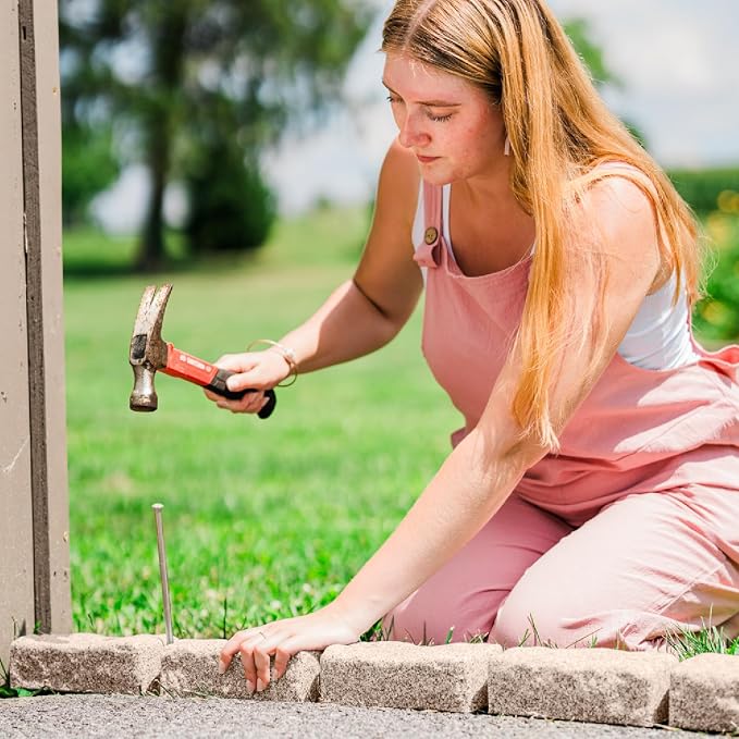 Landscape Edging | Garden Edging Border | Polyrock Bricks for Lawn Edging, Flower beds, Pathways & Yard Edging– 1 Pack | Each Section Has 6 Bricks 48" L x 4" W x 2.25" H | 3 Spikes |Cobblestone