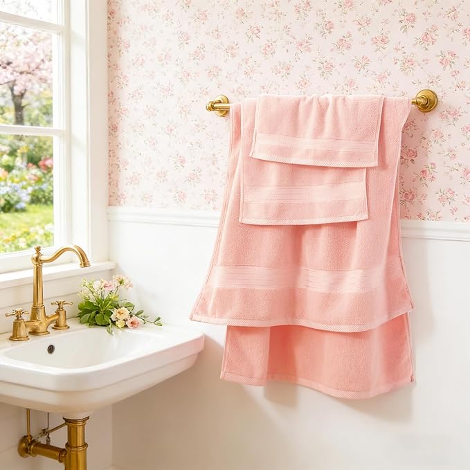 COZYART Luxury Bath Towel Set 3 PCS, Pink 100% Turkish Cotton 650 GSM | OEKO-Tex 100 Certified Zero Twist Ring Spun, Soft Absorbent Quick Dry, Plush Fluffy, Breathable Hotel Quality for Daily Use