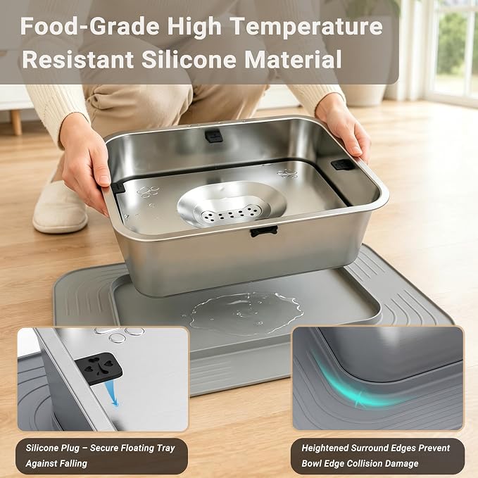 12L/3.17Gal No Spill Dog Water Bowl, Non-Slip Mat for Large Dogs | Spill Proof Water Bowl with 304 Stainless Steel Floating Disk, Slow Drinking Pet Bowl for Messy Drinkers, Indoor/Outdoor