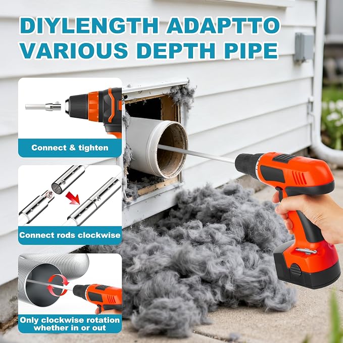 Sealegend 60 Feet Dryer Vent Cleaner Kit/Lint Remover/2×Upgraded Flexible Quick-Snap Brush/Fireplace Chimney Brushes for Easy to Use/Works Well with/Without a Power Drill