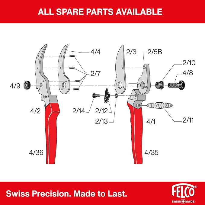 Felco F4 Pruning Shears – 9.25" Swiss-Made Garden Clippers for Pruning | Hand Pruners for Gardening | Garden Tool Cutter with Precision Bypass Blade, Aluminum Body, Replaceable Parts, Nut/Bolt Model
