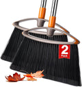 2 Pack Soft Bristle Broom for Pet Hair, Heavy Duty Collapsible Sweeping Broom for Indoor Hardwood Floors, Outdoor Deck, Kitchen, Patio, Stainless Steel Handle, Gray
