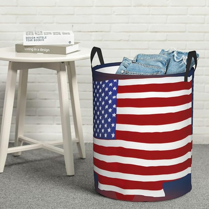 American Flag Baseball Large Foldable Laundry Basket Hamper,Storage Basket Bin With Handles,For Bathroom,College