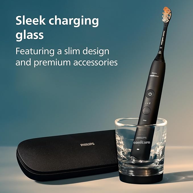 Philips Sonicare DiamondClean Smart 9300 Electric Toothbrush - Sonic Toothbrush with App, Pressure Sensor, 12 Brushing Settings, Replacement Reminder, Travel Case, Black, Model HX9903/15