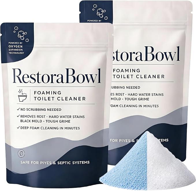 Toilet Cleaner, No-Scrub Foaming Powder with Fresh Scent, Fast-Acting Oxygen Formula, Splash-Free & Brush-Free Daily Bathroom Maintenance (2 bags, 7.05 Ounce (Pack of 1))