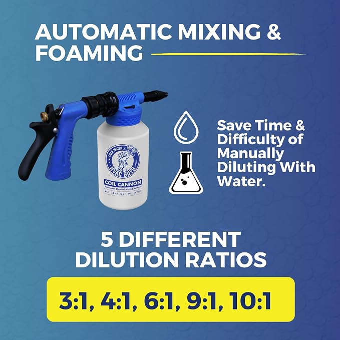 HVAC Guys Coil Cannon | AC Coil Cleaner Automatic Foaming Mixing Sprayer | Compatible with All Cleaners & Chemicals | 5 Dilution Ratios