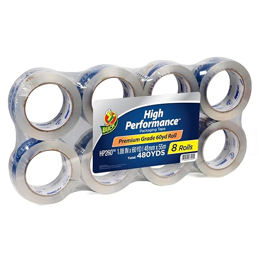 Duck High Performance Clear Packing Tape Refills - 8 Rolls of HP260 Strong Packaging Tape for Shipping, Moving, Mailing & Storage Boxes - 3" Core, 1.88 Inch x 60 Yards, Clear (1067839)