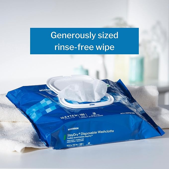 McKesson Disposable Wipe 12 Pack, 600 Washcloths - Large Adult Body and Incontinence Washcloths with Aloe and Vitamin E, Alcohol-Free, 50 Wipes Per Pack