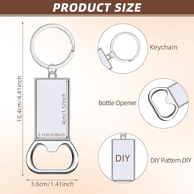 60 Pcs Sublimation Blanks Keychains Metal Bottle Opener Keychains Transfer Sublimation Key Rings for Photos (4.09 x 1.42 Inches)