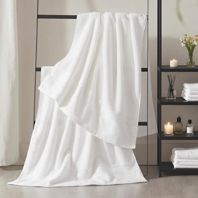 COZYART Luxury Bath Towel Set 6 Pcs White 100% Turkish Cotton 650 GSM | OEKO-Tex 100 Certified Zero Twist Ring Spun, Soft Absorbent Quick Dry, Plush Fluffy, Breathable Hotel Quality for Daily Use