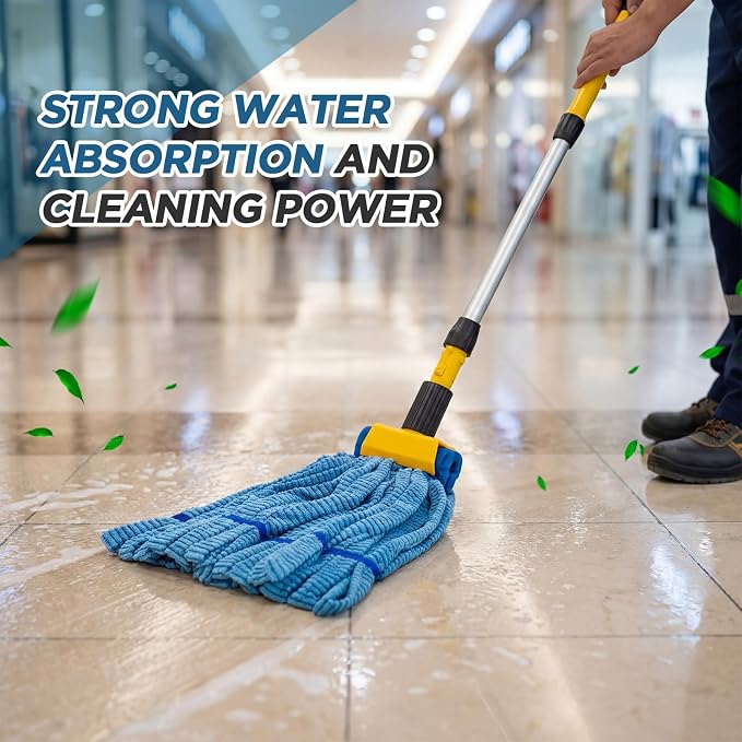 Hushee 6 Pack Large Microfiber Tube Mop Heads 18 oz Heavy Duty Commercial Industrial Wet Mop Head Refill Reusable Machine Washable Looped End Mopheads for Hardwood, Tile, Laminate Floors (Blue)