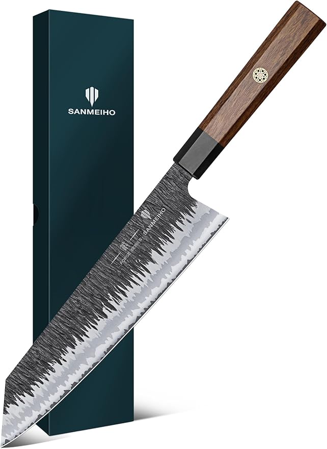 9 Inch Kiritsuke Chef Knife – 9 Layer 10Cr15MoV Steel | 62 HRC Japanese Chef Knife, Hand Forged Kitchen Knife, 12° Razor Sharp Edge, G10 & Rosewood Handle,Sashimi Knives