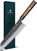 9 Inch Kiritsuke Chef Knife – 9 Layer 10Cr15MoV Steel | 62 HRC Japanese Chef Knife, Hand Forged Kitchen Knife, 12° Razor Sharp Edge, G10 & Rosewood Handle,Sashimi Knives