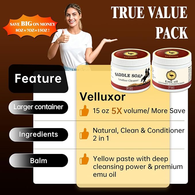 Leather Boot Care Kit, Emu Oil, Saddle Soap for Leather, Professional Leather Cleaner & Conditioner for Horse Tack, Shoes, Bags, Couch, Cowboy & Wood, Deep Clean Moisturize, Repair & Nourish