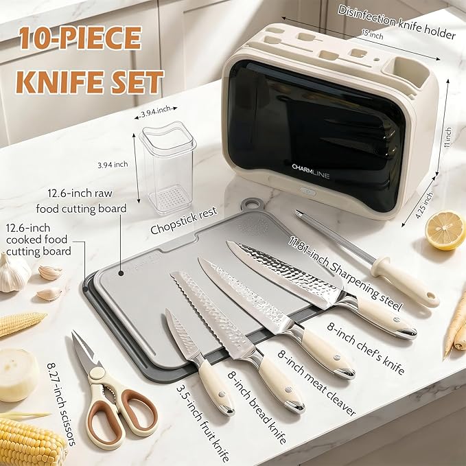 Charmline Next-Gen Smart Cutting Board and Knife Set with Holder, Self-Cleaning and Drying, Space-Saving Kitchen Organizer, Practical Gift for Mom, Dad, Housewarming, Birthday & Christmas
