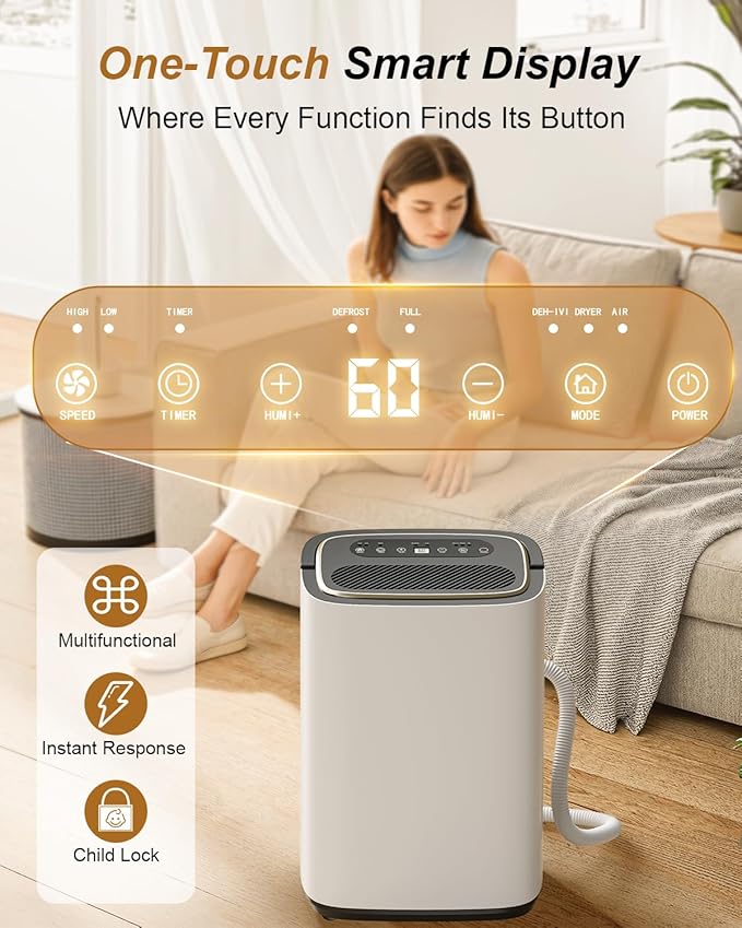 5000 Sq. Ft. Dehumidifier for Basement, Update 50 Pint Quiet Dehumidifiers for Home with Drain Hose, Smart Humidity Control, 24H Timer & Child Lock, Ideal for Large Rooms, Bedroom, Garage